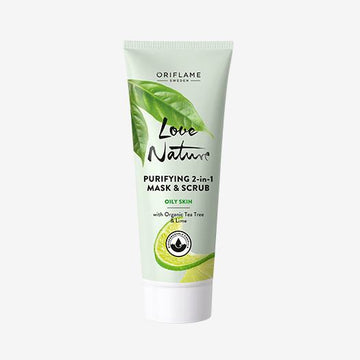 LOVE NATURE Purifying 2-in-1 Mask & Scrub with Organic Tea Tree & Lime